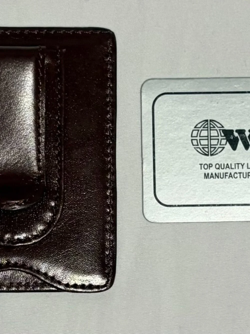 NWT Winn Churchill Brown Leather Front Pocket Card Case Money Clip Wallet